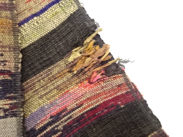  アンティーク　木綿　裂織　横段模様織り出し半幅帯